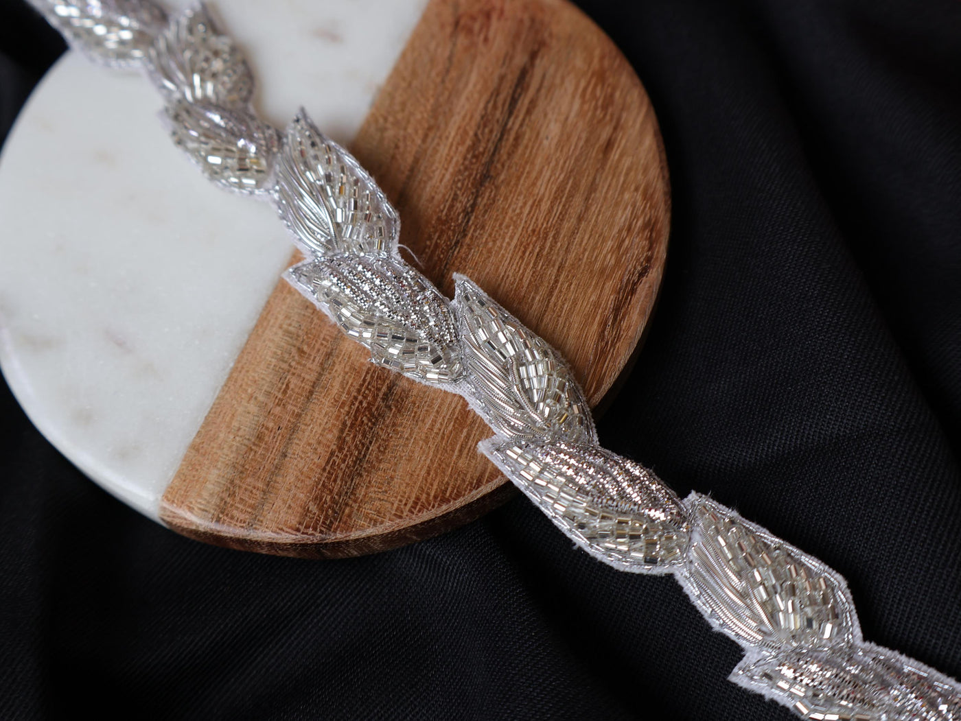 Silver Zardozi Embroidered Vine Lace Trim: Indian Sari Embellishment (1.8 cm Wide)