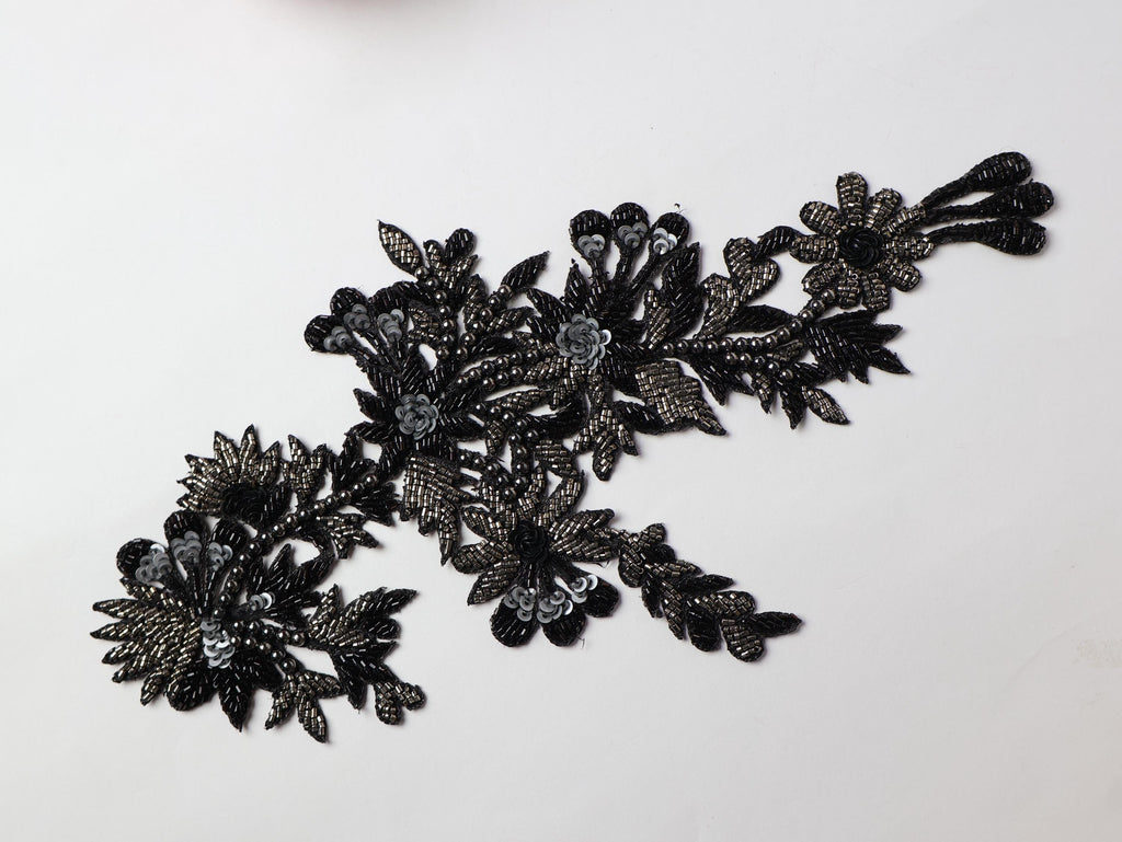 Floral Zardozi Applique Patch: Embroidered Sequins, Beads (27cm)