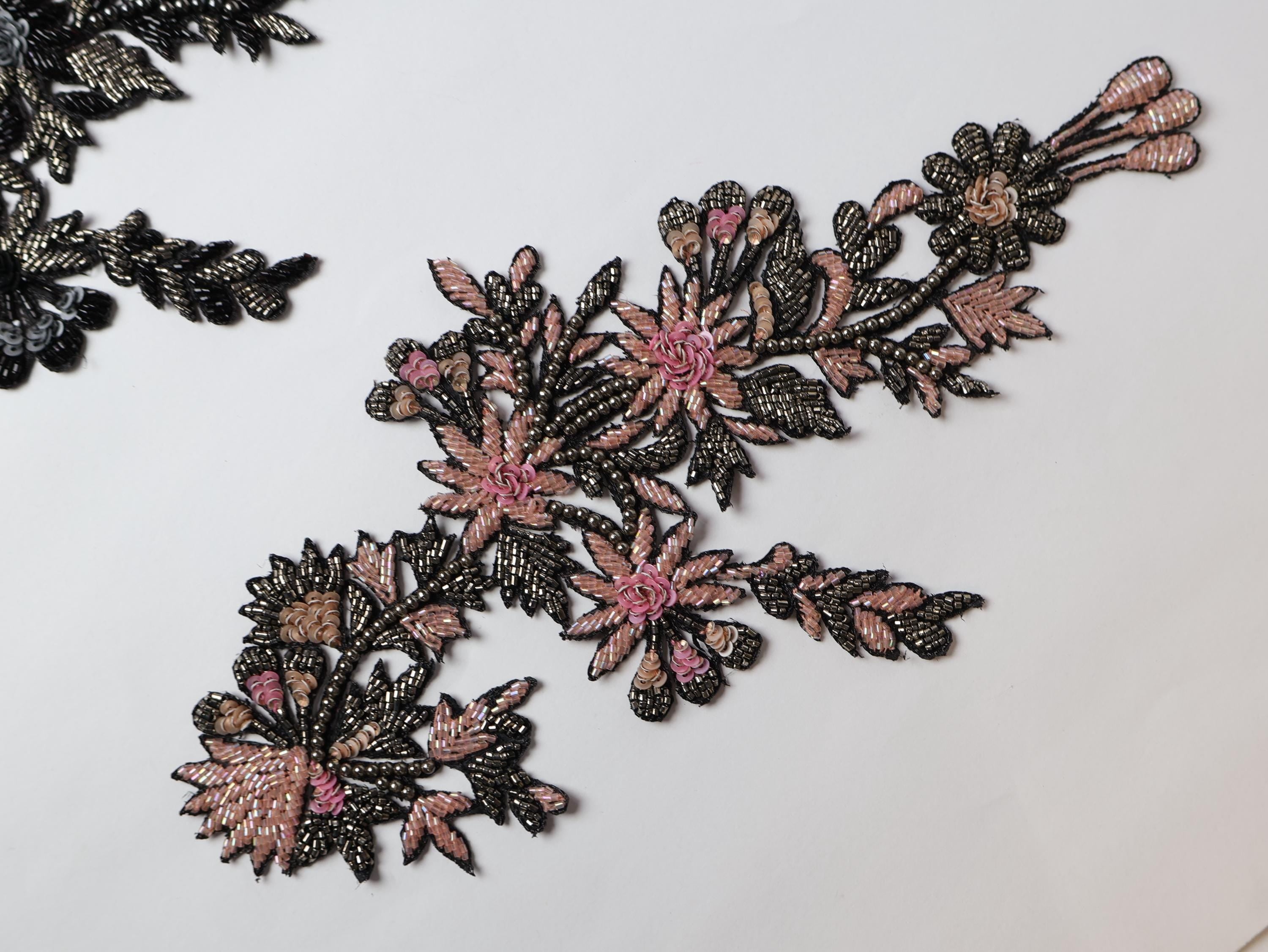 Floral Zardozi Applique Patch: Embroidered Sequins, Beads (27cm)