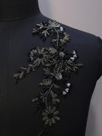 Floral Zardozi Applique Patch: Embroidered Sequins, Beads (27cm)
