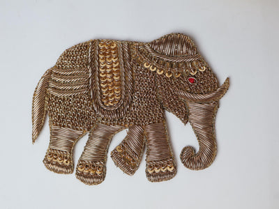 Zardozi Elephant Patch: Antique Gold Indian Embroidered Applique