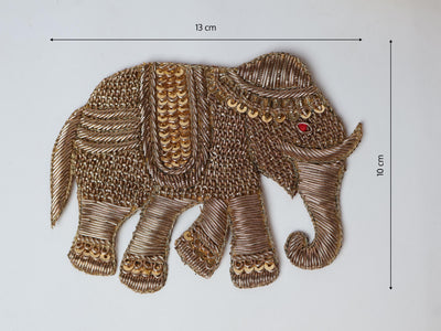 Zardozi Elephant Patch: Antique Gold Indian Embroidered Applique