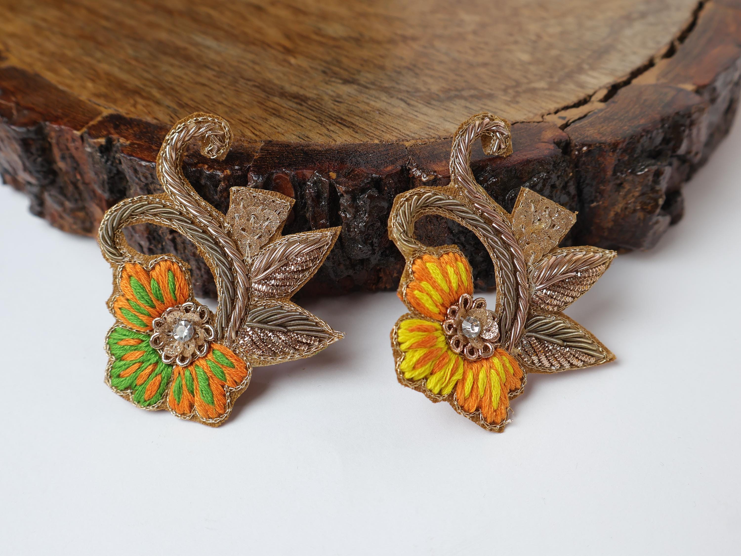 Floral Embroidered Patch: Indian Zardozi Applique (6.5cm)