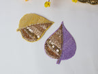 Floral Beaded Leaf Applique Patches: Indian Embroidered Sequins, Set of 3