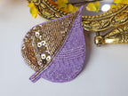 Floral Beaded Leaf Applique Patches: Indian Embroidered Sequins, Set of 3