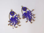 Navy Blue Beaded Tassels: Bronze Gold Leaf Charms, Indian Decor (Set of 4)