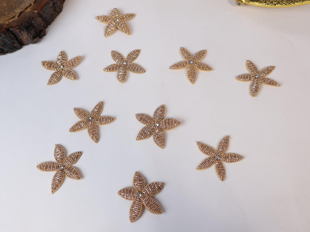 Rose Gold Star Applique Patches: Beaded Indian Embroidery (5cm, 10 Pc)