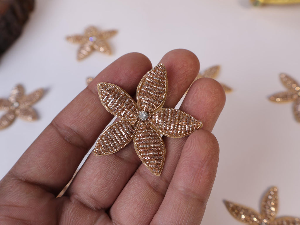 Rose Gold Star Applique Patches: Beaded Indian Embroidery (5cm, 10 Pc)