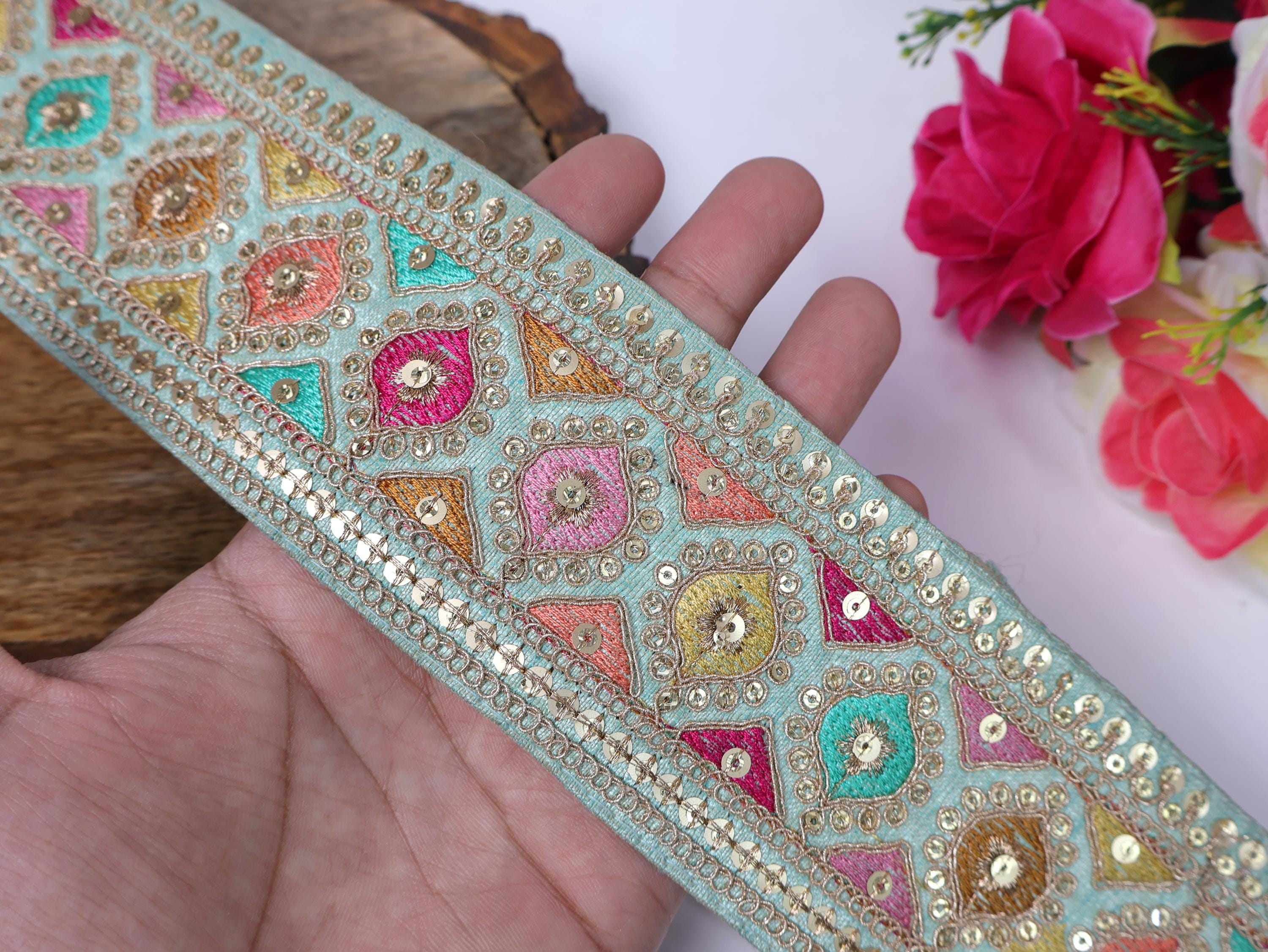 Pista Green Embroidered Sequin Sari Border Lace - 9 Yards