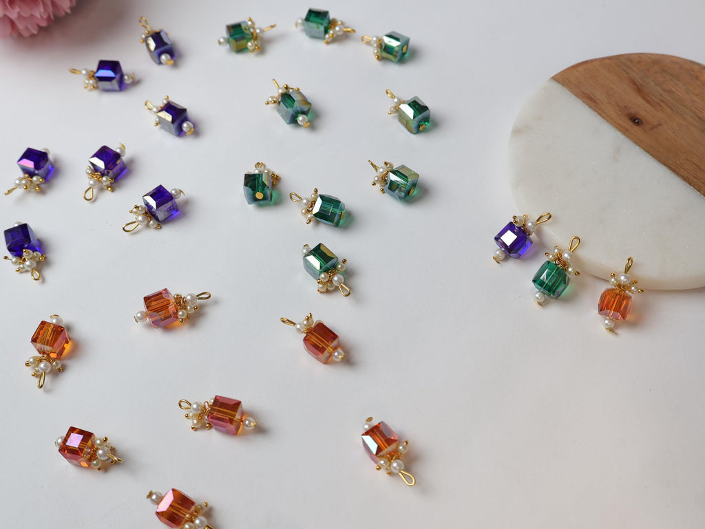 Crystal Cube Tassel Latkan: Sari Dupatta Embellishments (20pcs)