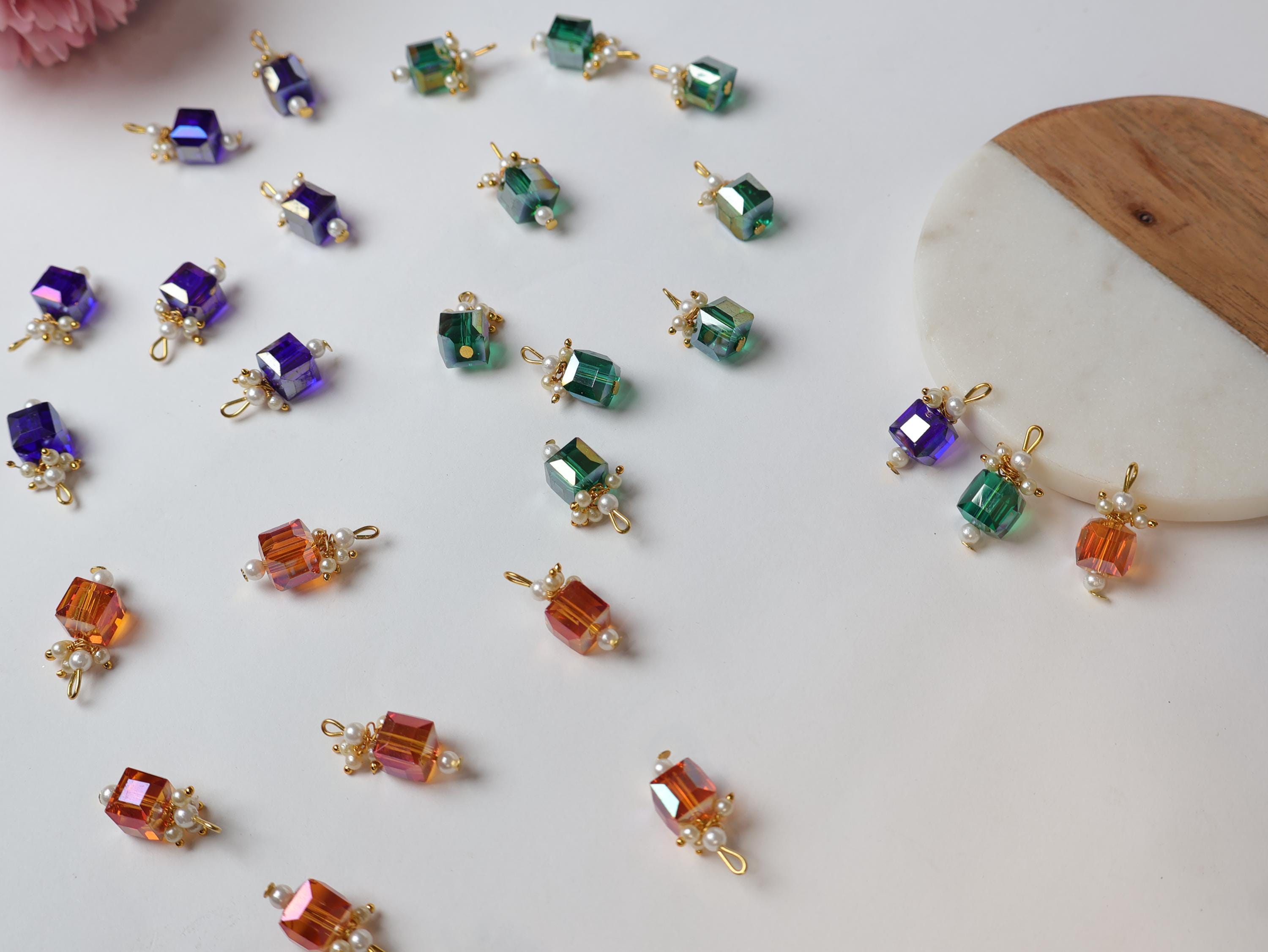 Crystal Cube Tassel Latkan: Sari Dupatta Embellishments (20pcs)