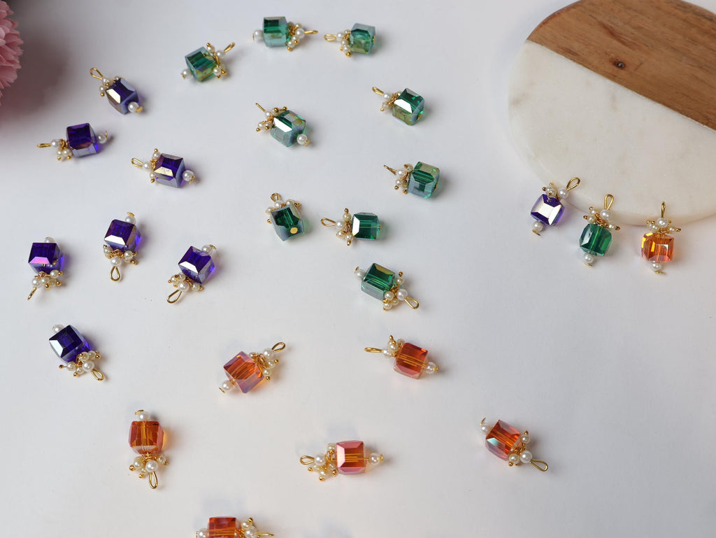 Crystal Cube Tassel Latkan: Sari Dupatta Embellishments (20pcs)