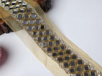 Golden Mirror Sari Border: Zircon & Glass Bead Indian Lace - 4cm Wide