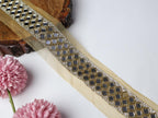 Golden Mirror Sari Border: Zircon & Glass Bead Indian Lace - 4cm Wide
