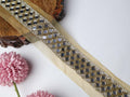 Golden Mirror Sari Border: Zircon & Glass Bead Indian Lace - 4cm Wide
