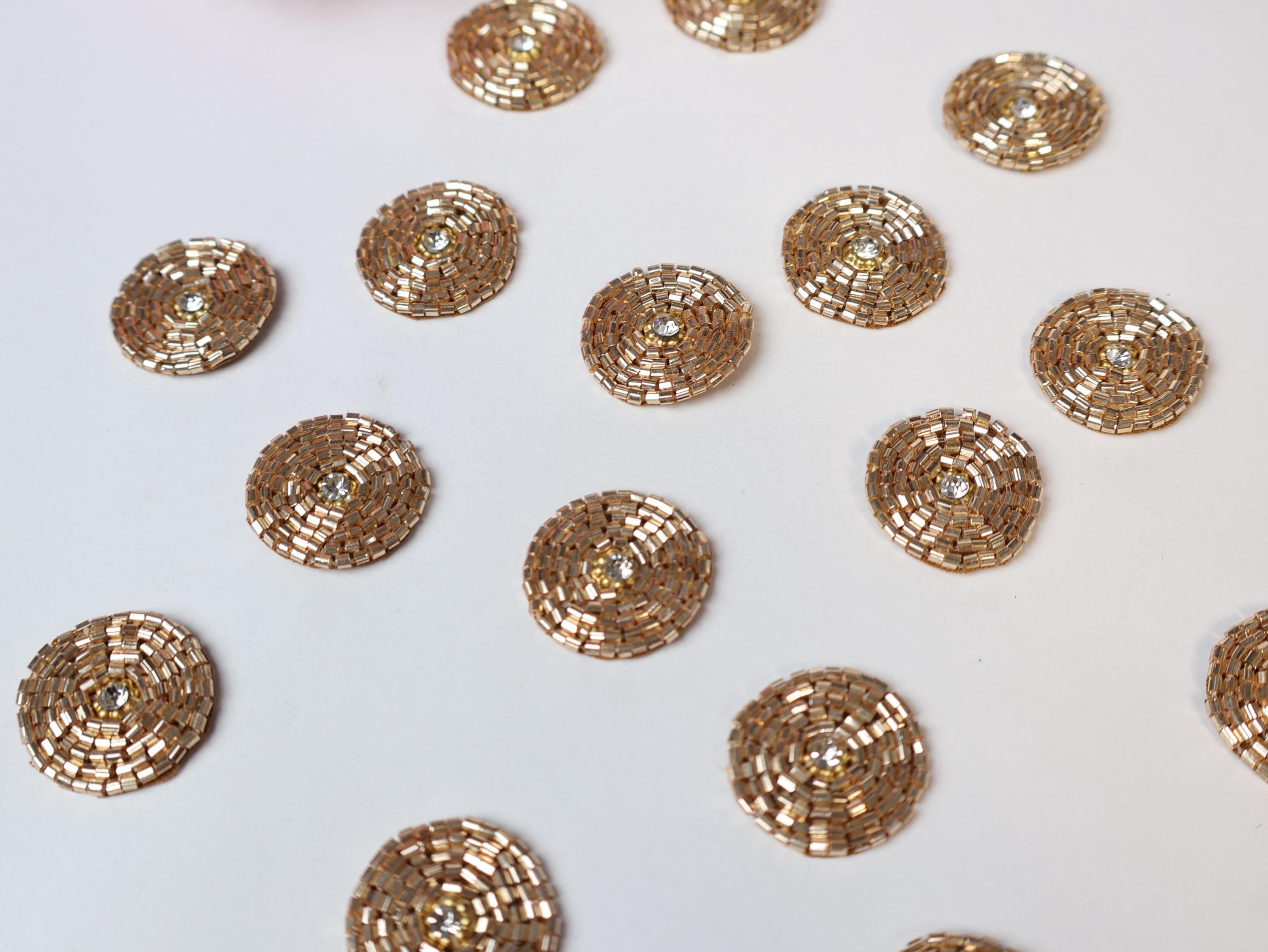 25 Metallic Gold Glass Bead Applique Patches: Sew-On Zircon Embellishments (2.8cm)