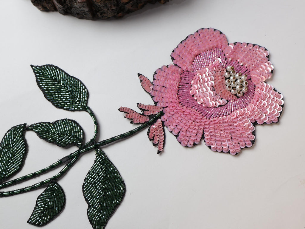 Sequin Rose Patch: Handcrafted Zardozi Applique