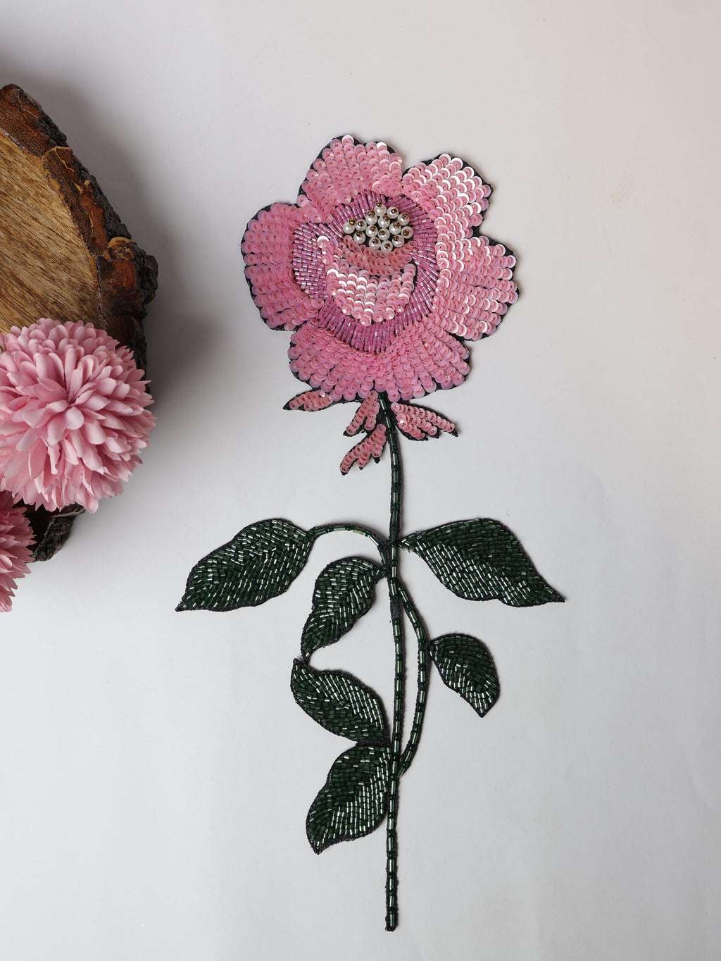 Sequin Rose Patch: Handcrafted Zardozi Applique