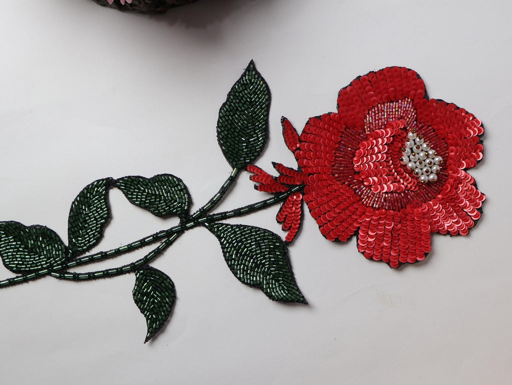 Sequin Rose Patch: Handcrafted Zardozi Applique
