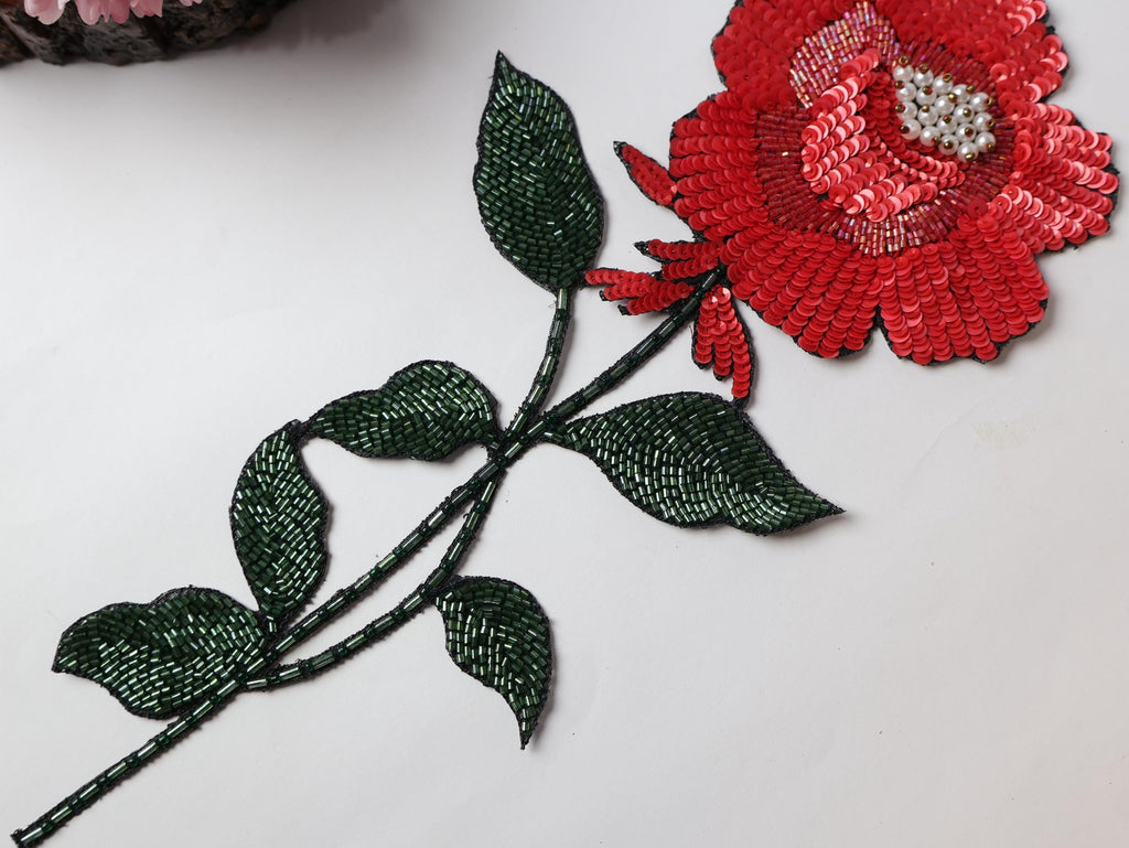 Sequin Rose Patch: Handcrafted Zardozi Applique
