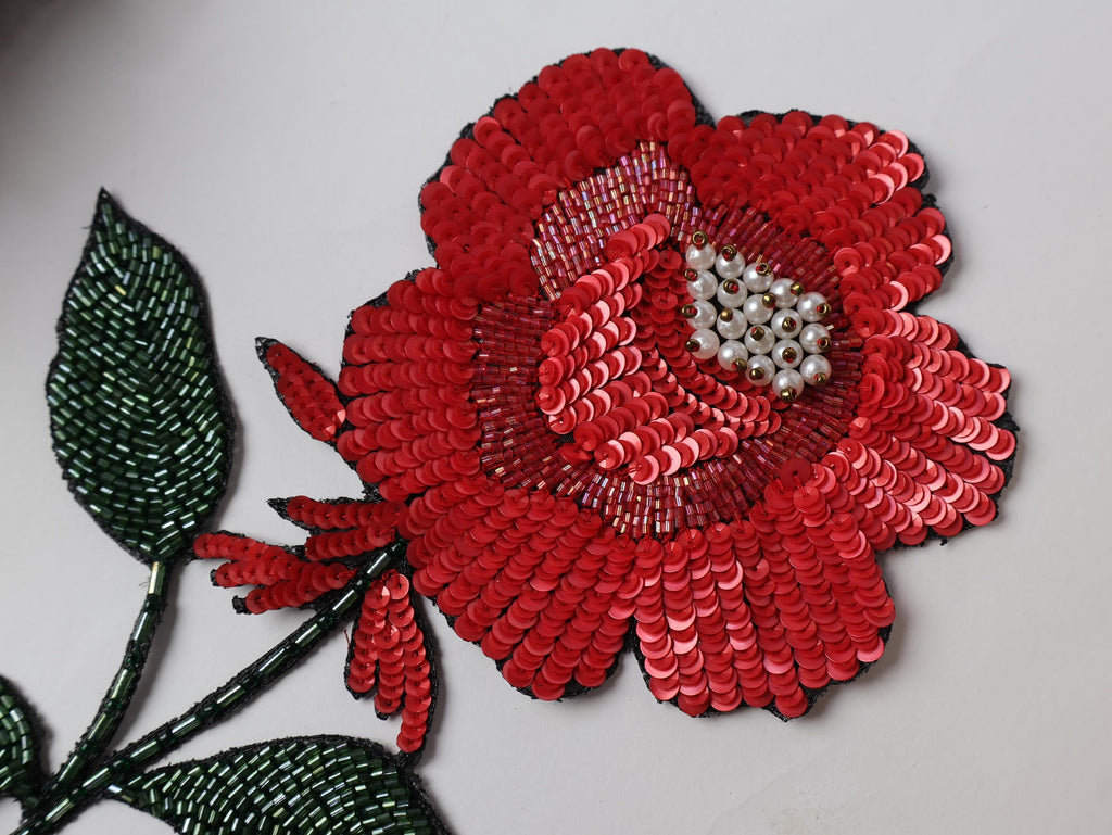 Sequin Rose Patch: Handcrafted Zardozi Applique