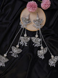 Antique Silver Lehenga Tassels: Beaded Pearl & Crystal Fringe Latkan Pair