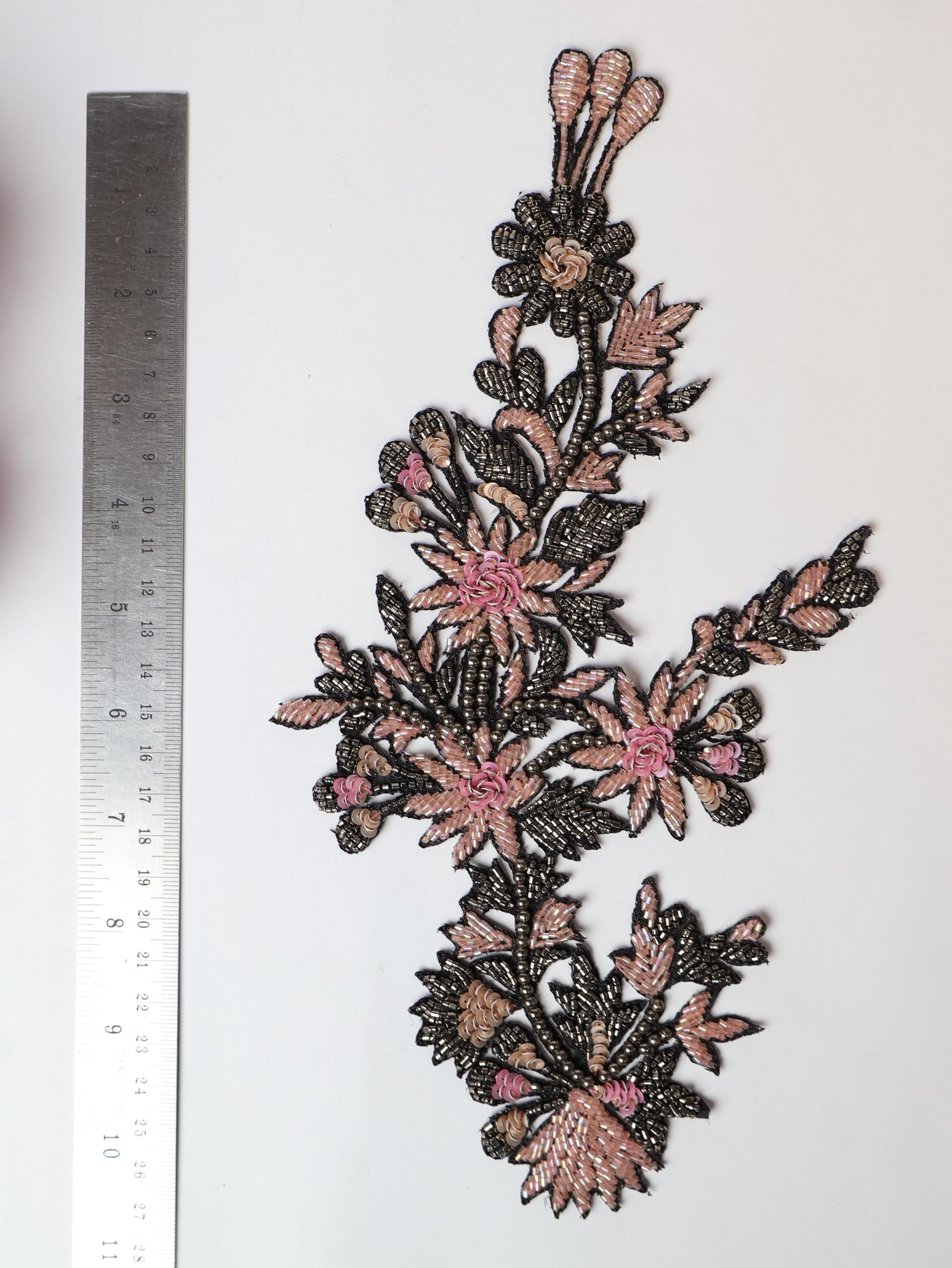 Floral Zardozi Applique Patch: Embroidered Sequins, Beads (27cm)