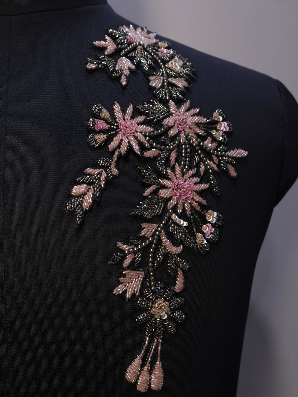 Floral Zardozi Applique Patch: Embroidered Sequins, Beads (27cm)