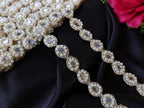 Pearl & Mirror Beaded Lace Trim: Off White Indian Ribbon (1.5cm Wide)