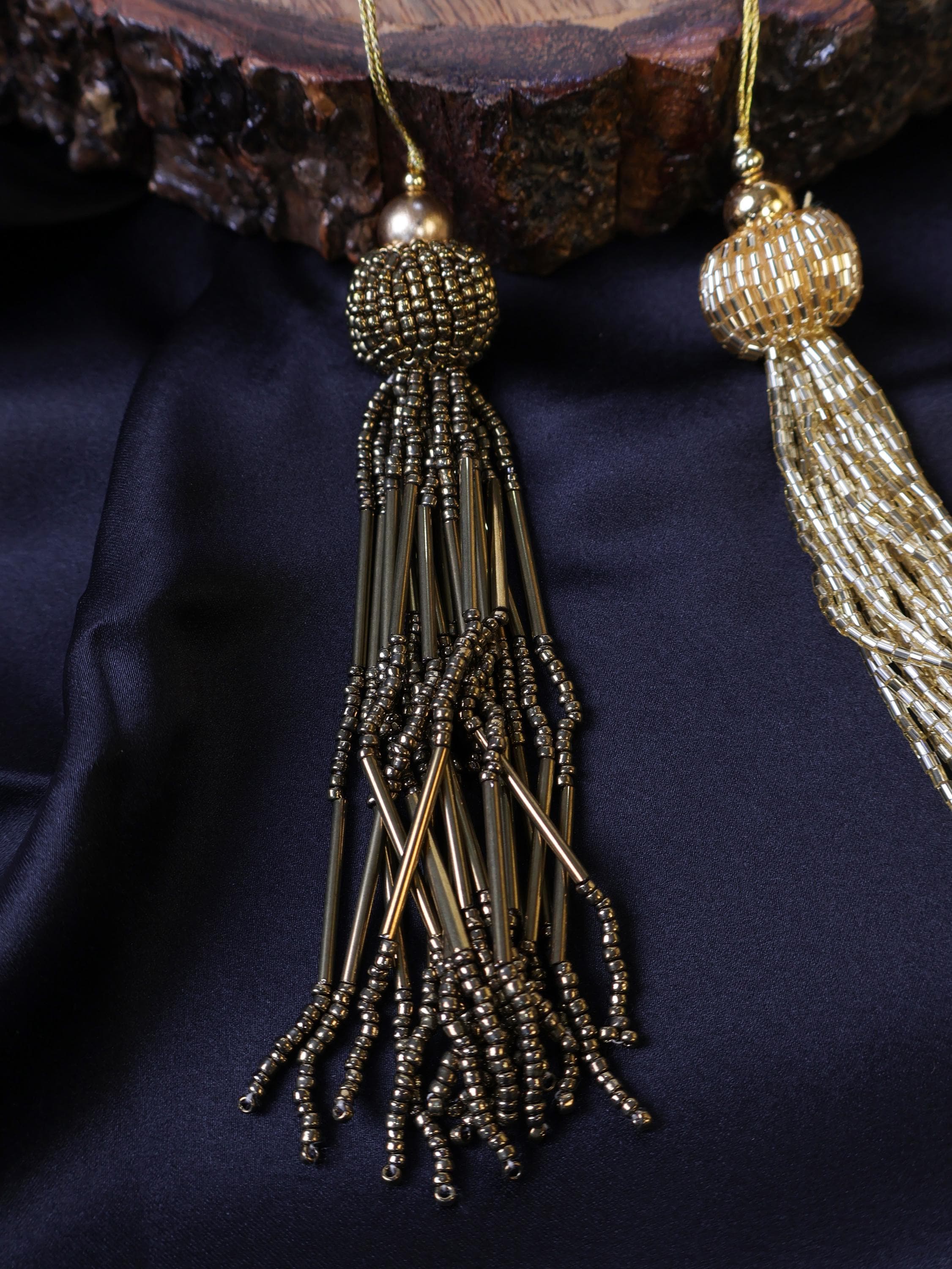 Handmade Beaded Tassels: Gold, Rose Gold, Bronze Embellishments (1 Pair)
