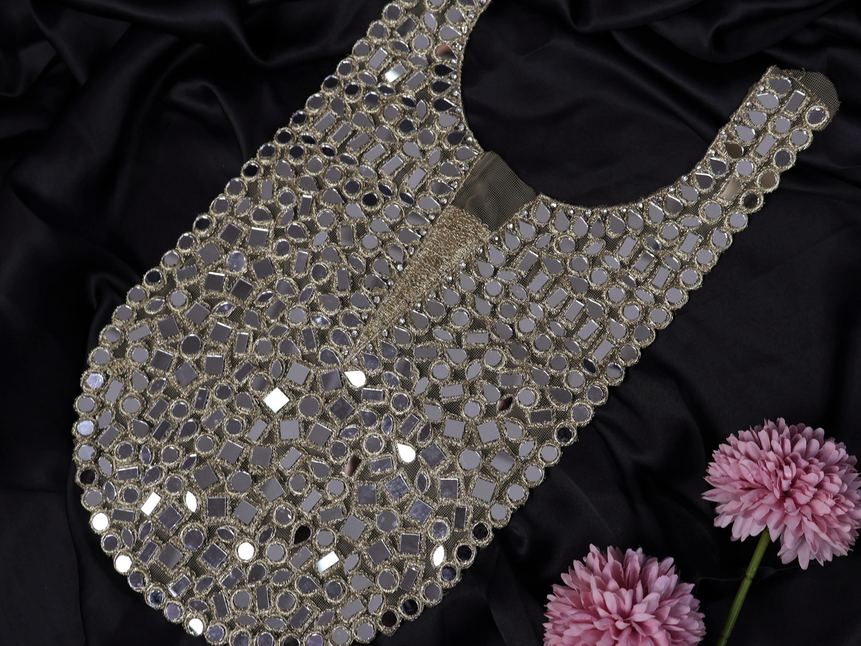 Gold & White Mirror Embroidered Neckline Patch: Zari DIY Garment Applique