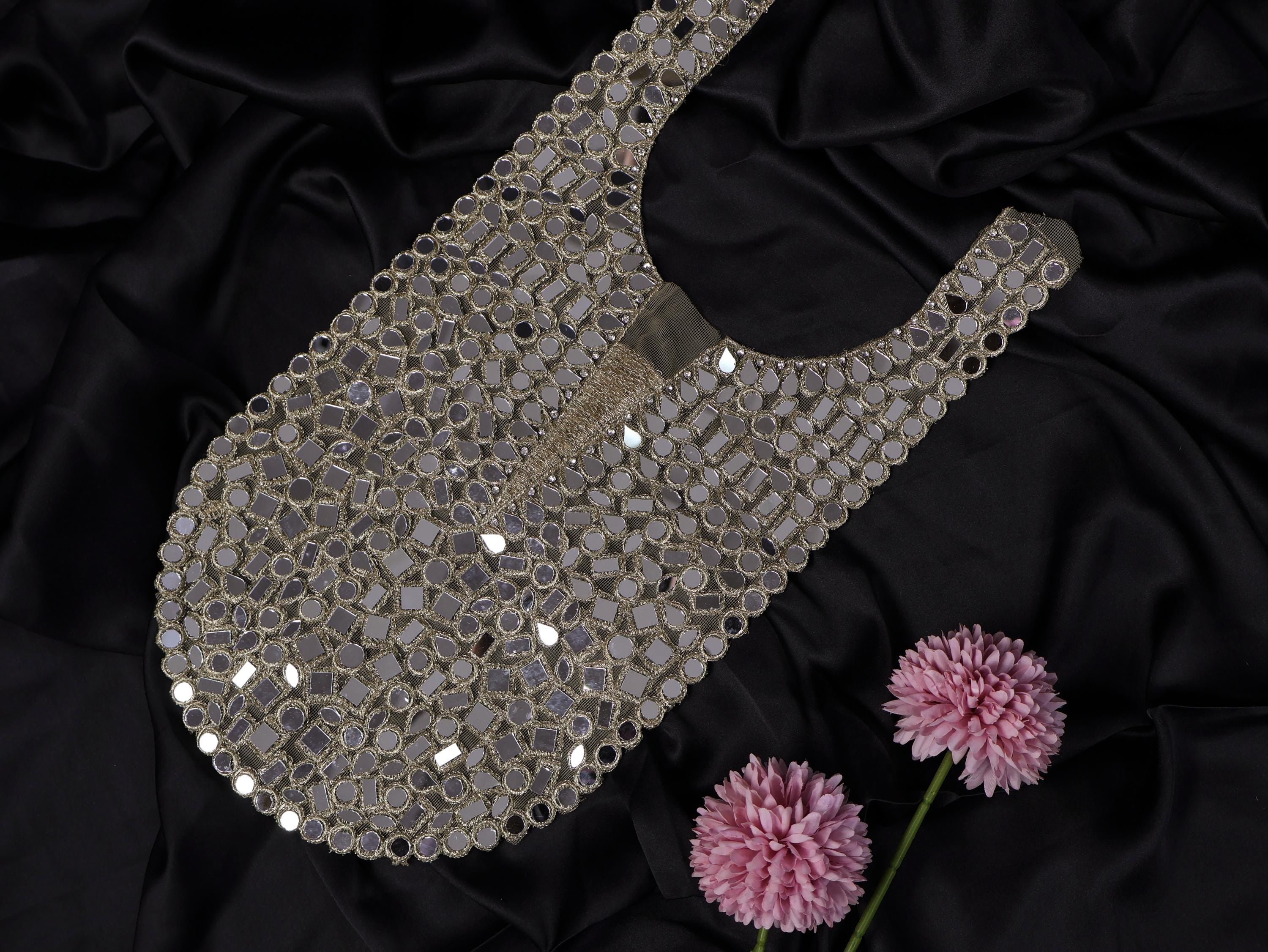 Gold & White Mirror Embroidered Neckline Patch: Zari DIY Garment Applique
