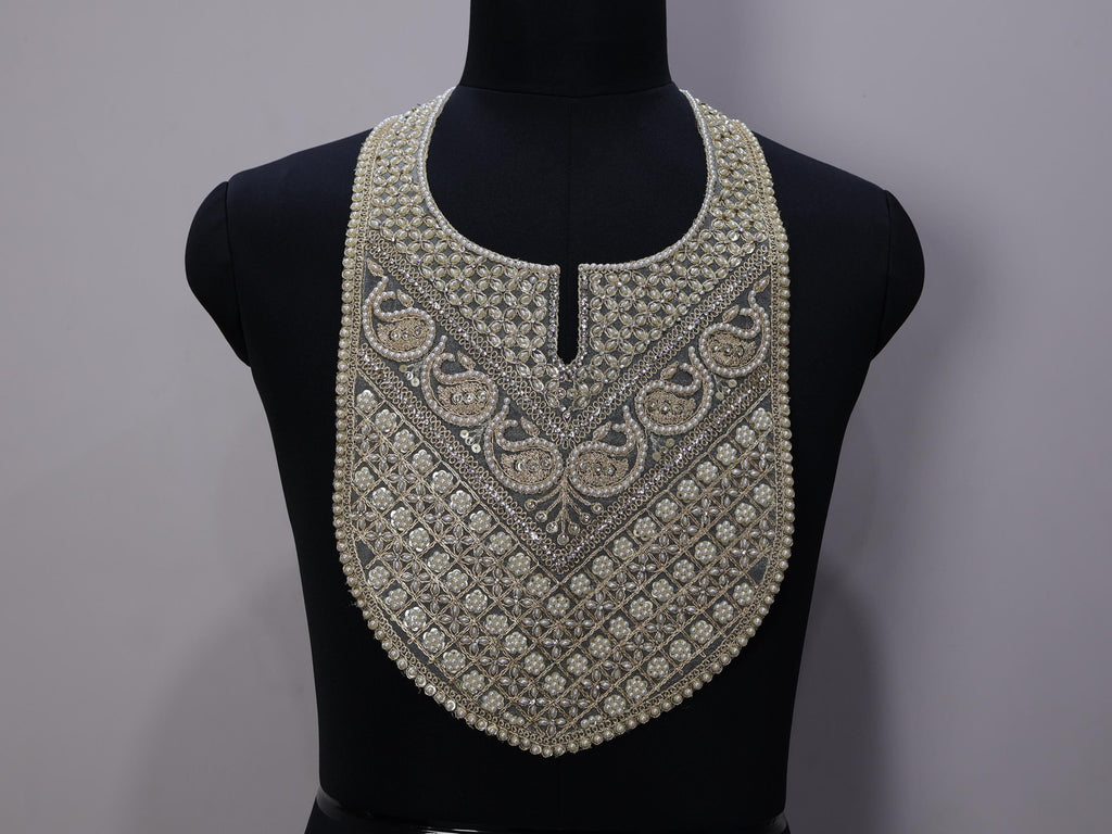 Pearl & Zircon Neckline Patch: Indian Embellishment for Sewing
