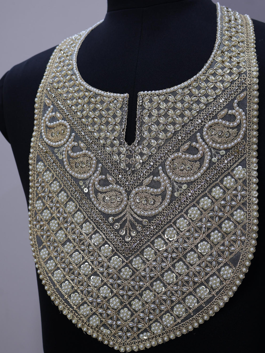 Pearl & Zircon Neckline Patch: Indian Embellishment for Sewing