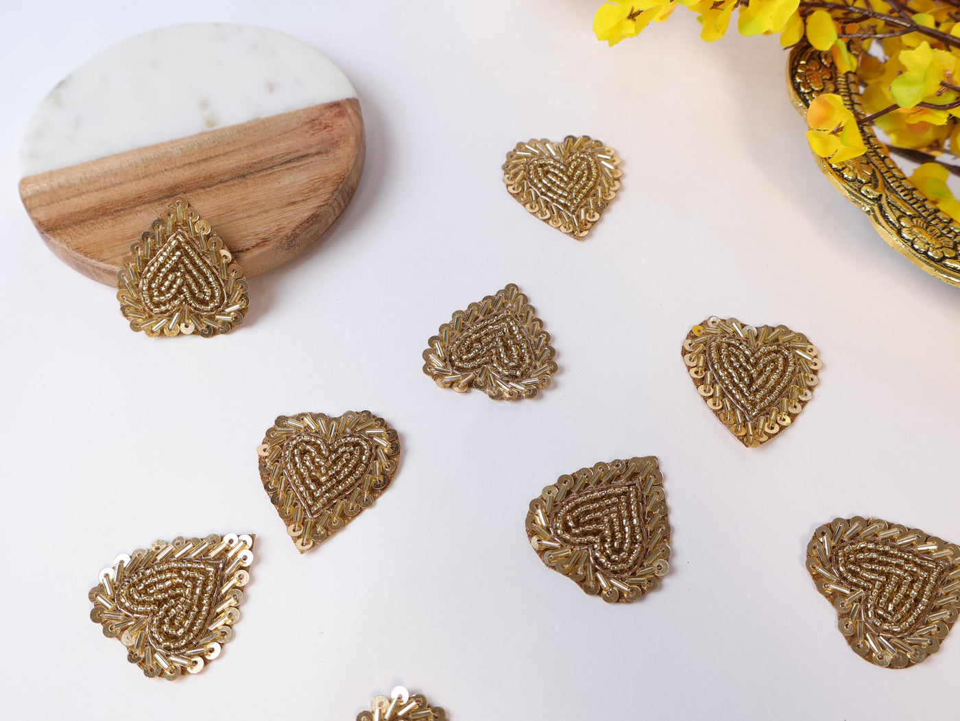 25 Gold Cutdana Leaf Applique Patches: Indian Sewing Embellishments