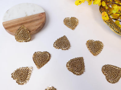 25 Gold Cutdana Leaf Applique Patches: Indian Sewing Embellishments