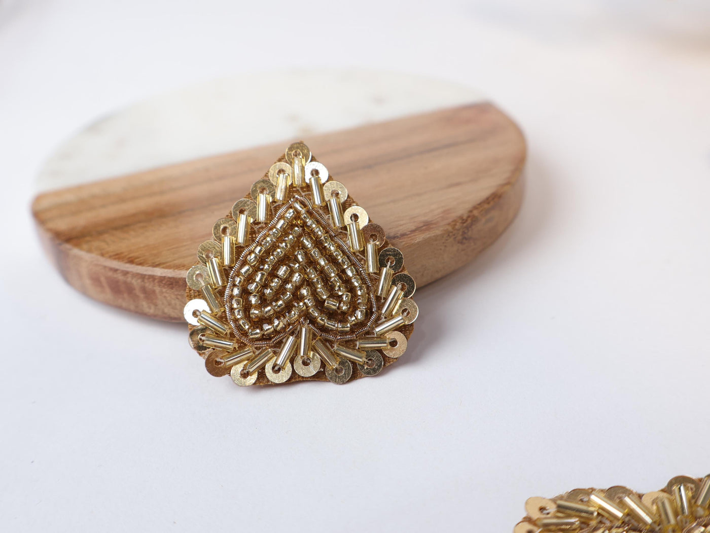 25 Gold Cutdana Leaf Applique Patches: Indian Sewing Embellishments