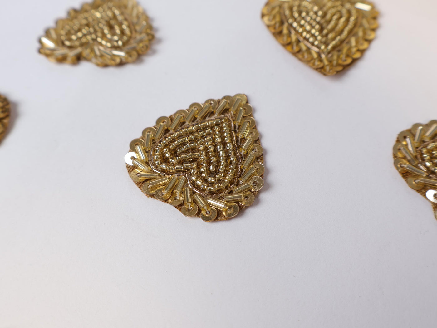 25 Gold Cutdana Leaf Applique Patches: Indian Sewing Embellishments