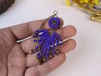 Navy Blue Beaded Tassels: Bronze Gold Leaf Charms, Indian Decor (Set of 4)