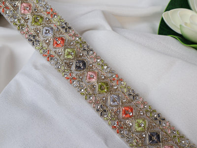 Tropical Zircon Zari Trim: Embroidered Indian Sari Border Lace (9 Yards)