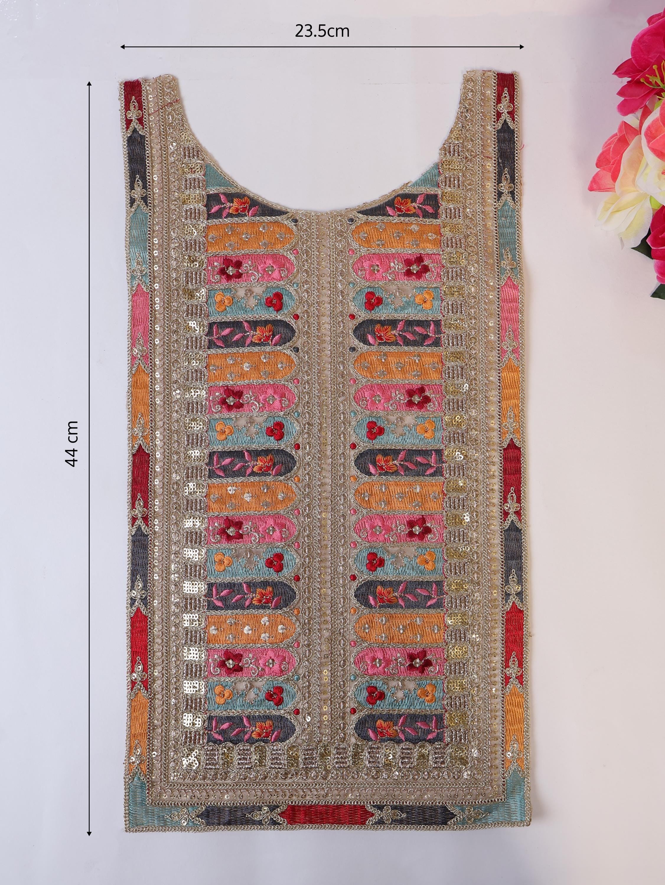 Embroidered Neckline Patch: Colorblock Zari Sequin Indian Applique