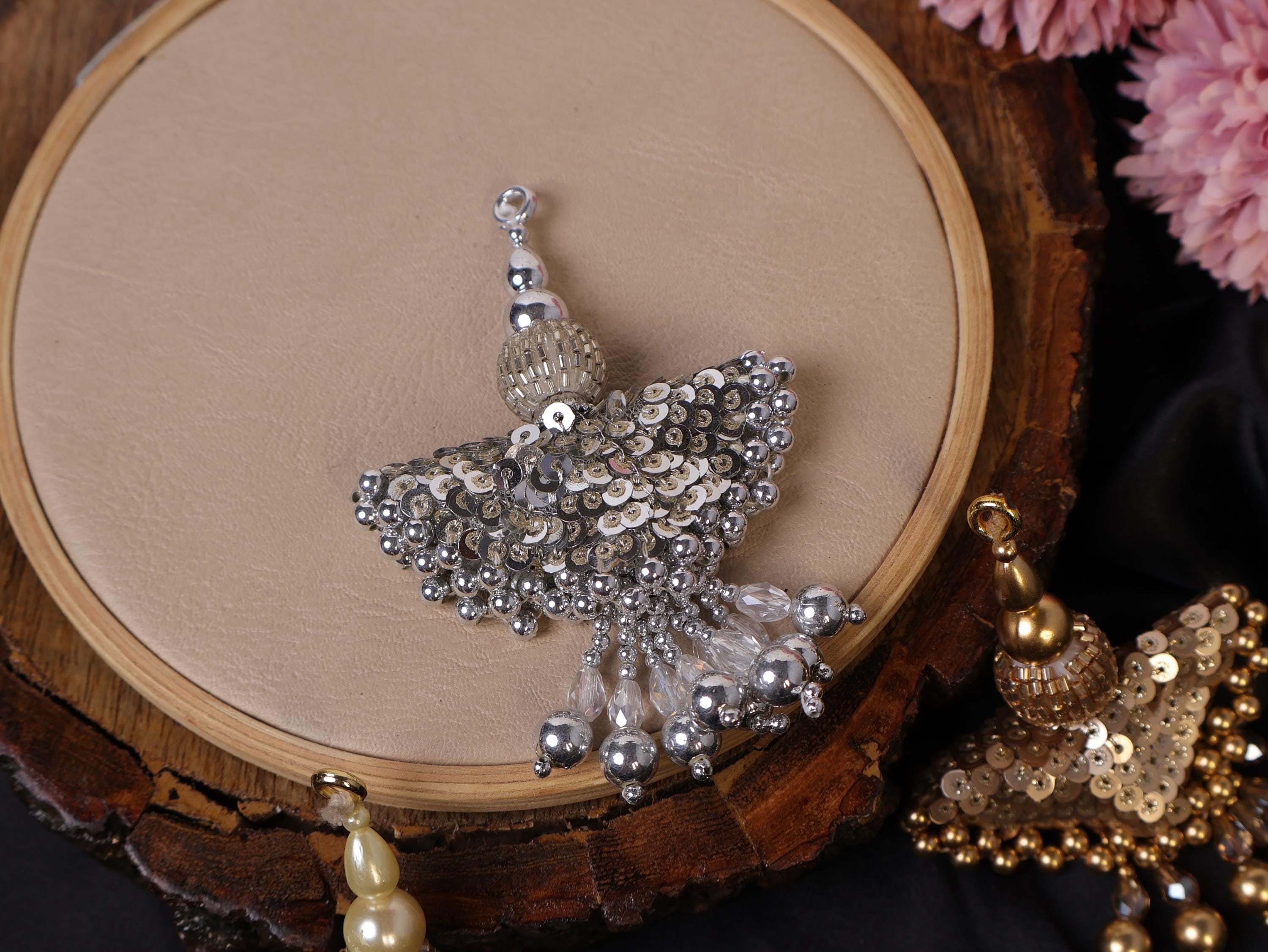 Beaded Pearl & Crystal Tassels: Sequin Lehenga Latkan Tiebacks (Pair)