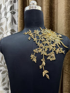 Hand Embroidered Floral Applique Patch: Indian Golden Multicolor Sew-On (27 x 24 cm)