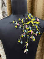 Hand Embroidered Floral Applique Patch: Indian Golden Multicolor Sew-On (27 x 24 cm)