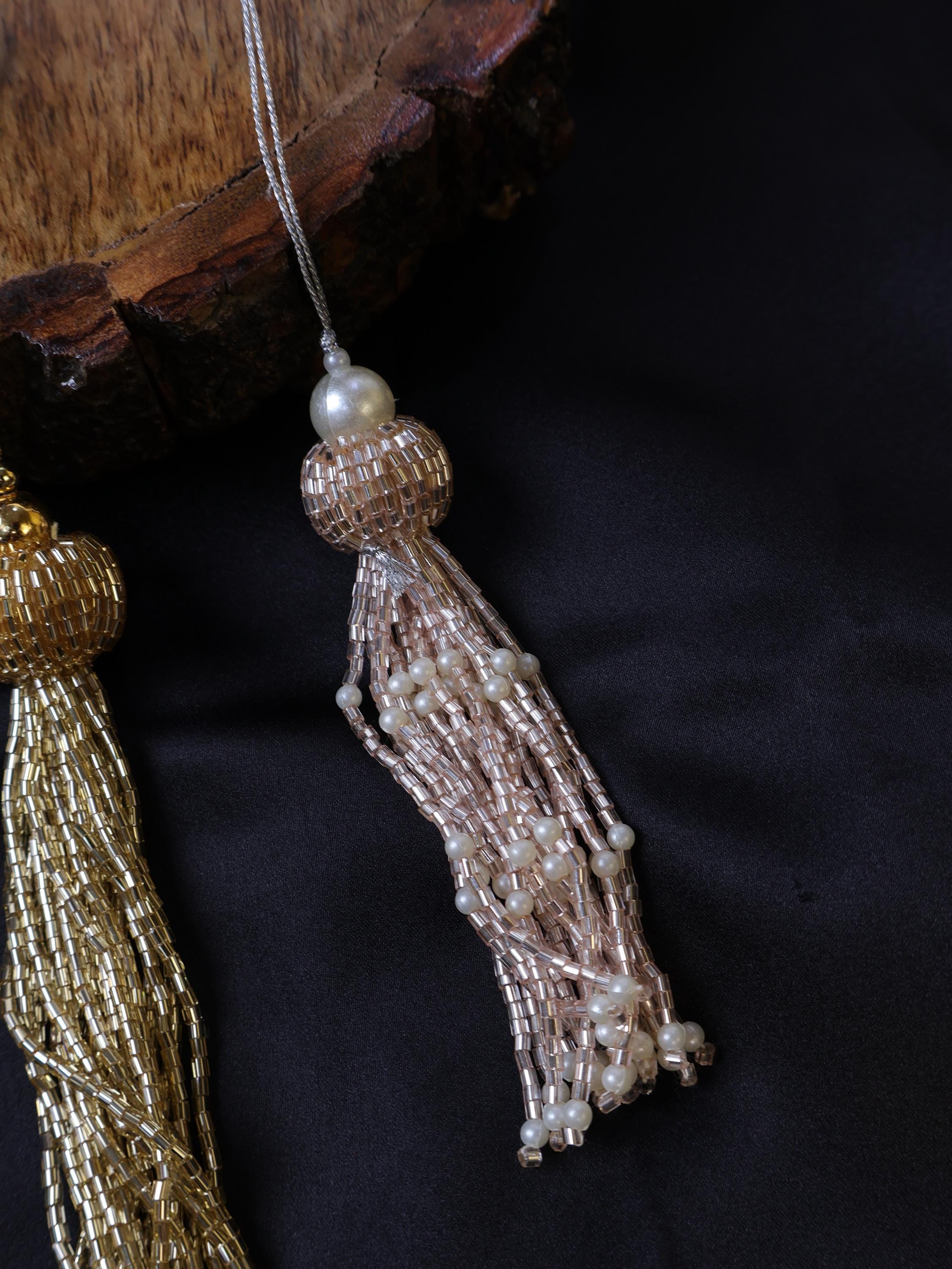 Handmade Beaded Tassels: Gold, Rose Gold, Bronze Embellishments (1 Pair)