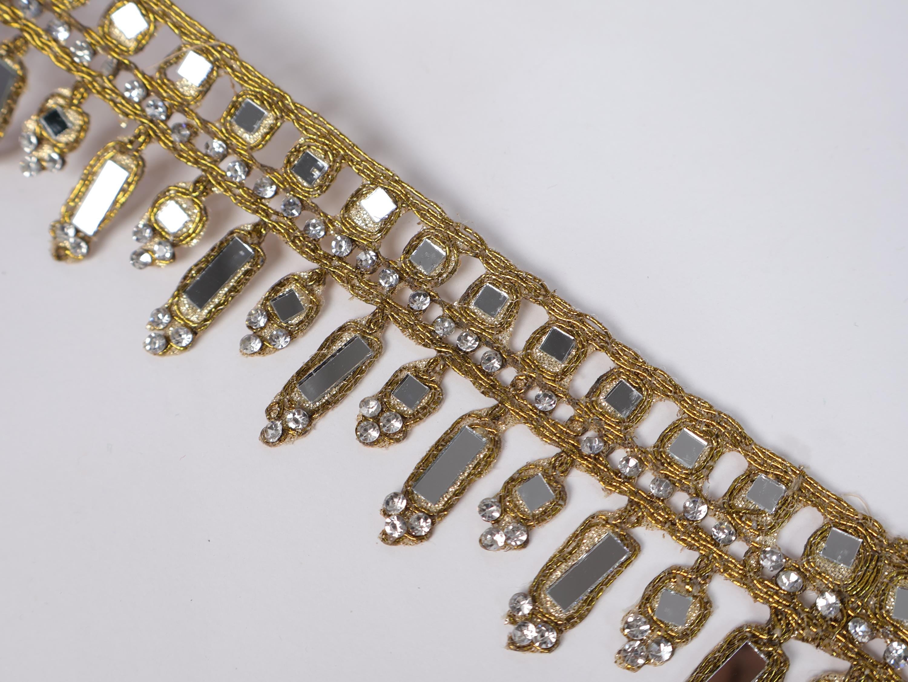 Antique Gold Mirror Lace Trim: Zircon Cutwork, Wedding Dress Embellishment (4.5cm)