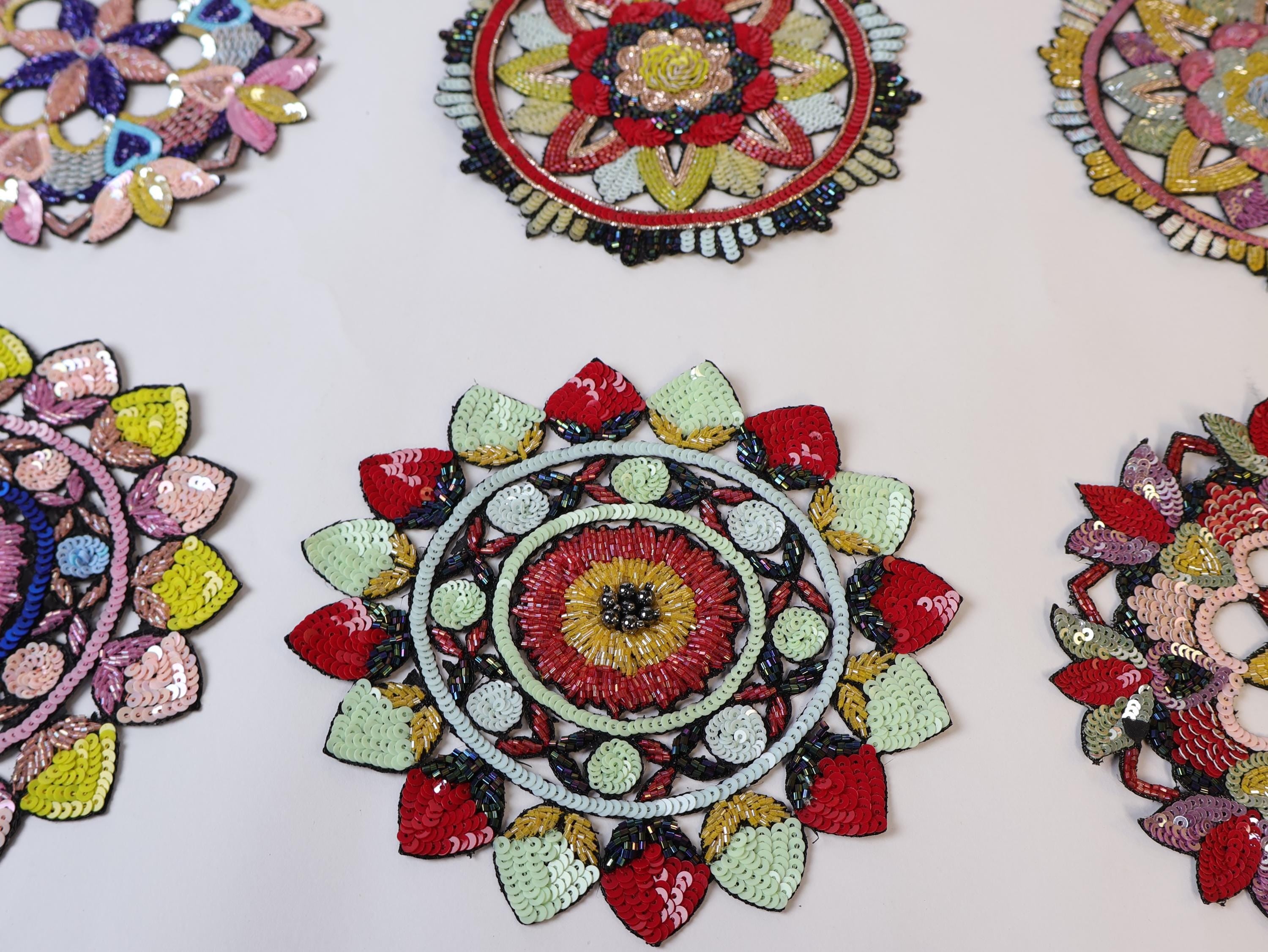 Hand-Embroidered Mandala Patch: Beaded Applique, Sew-On, 15cm
