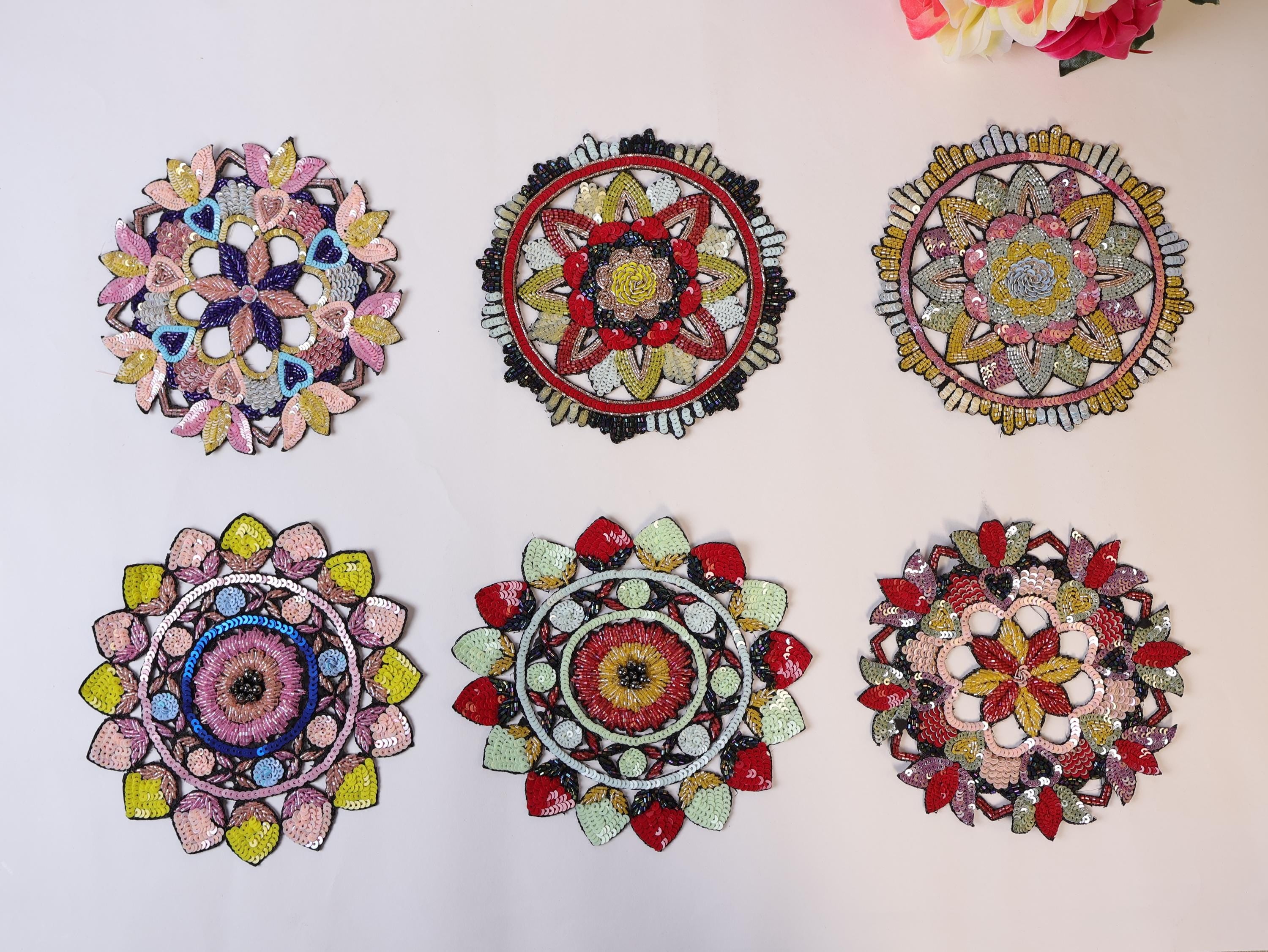 Hand-Embroidered Mandala Patch: Beaded Applique, Sew-On, 15cm