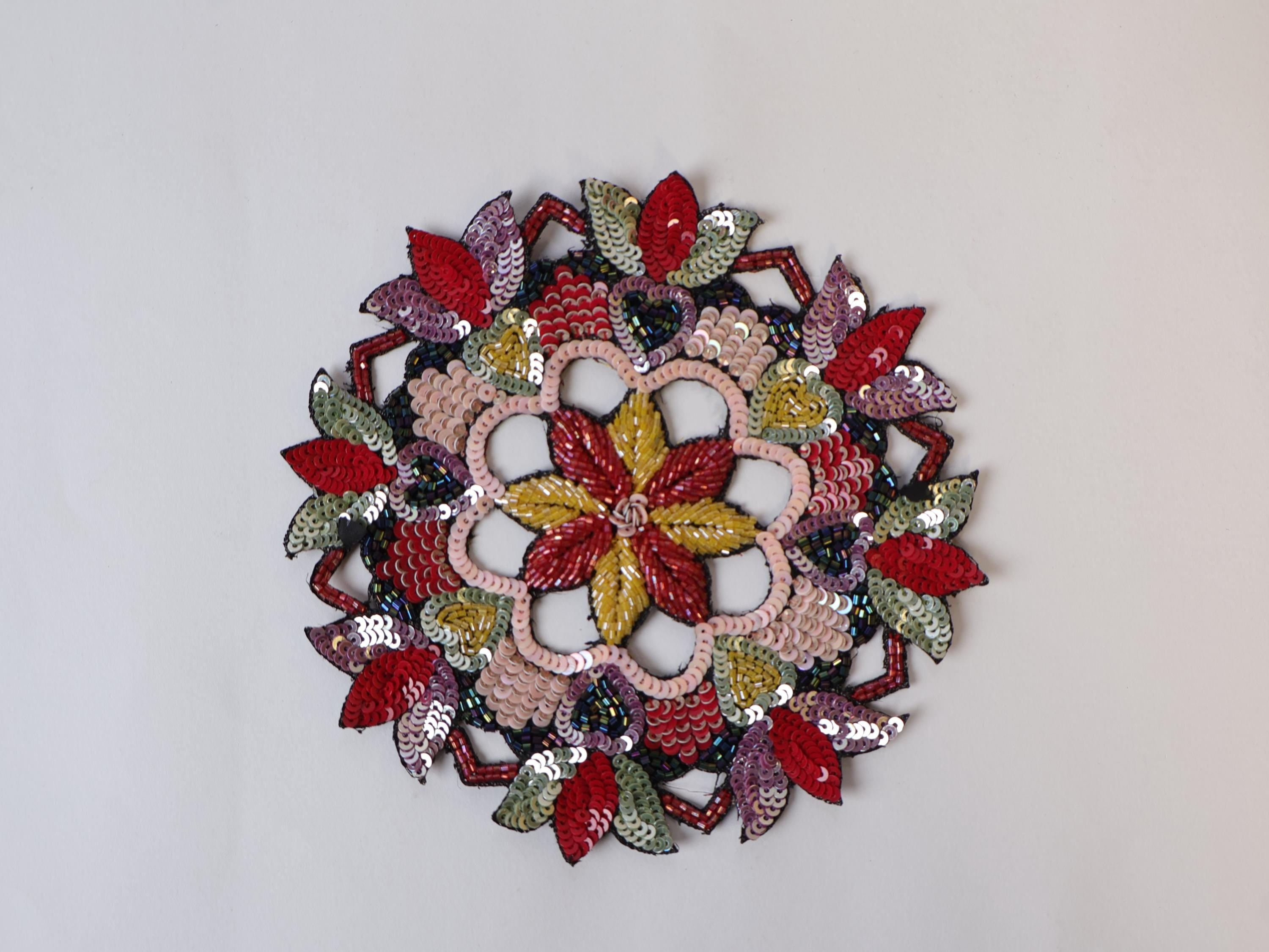 Hand-Embroidered Mandala Patch: Beaded Applique, Sew-On, 15cm