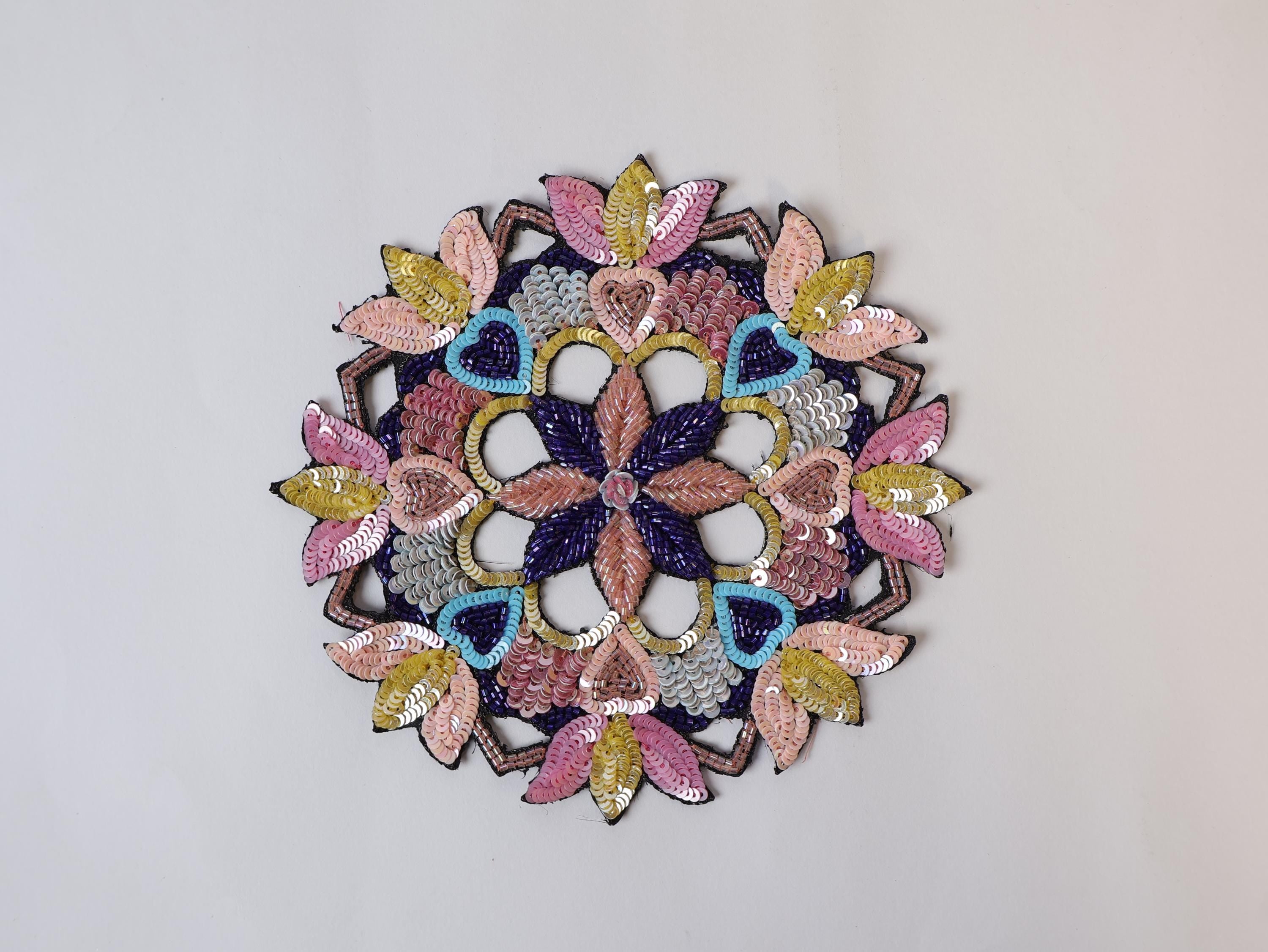 Hand-Embroidered Mandala Patch: Beaded Applique, Sew-On, 15cm